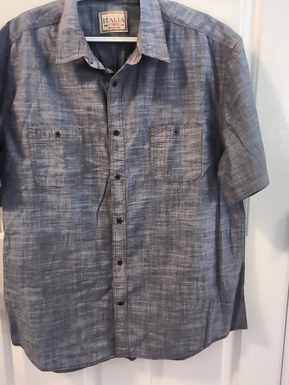 Italina Blue Short-Sleeve Button-Up Shirt